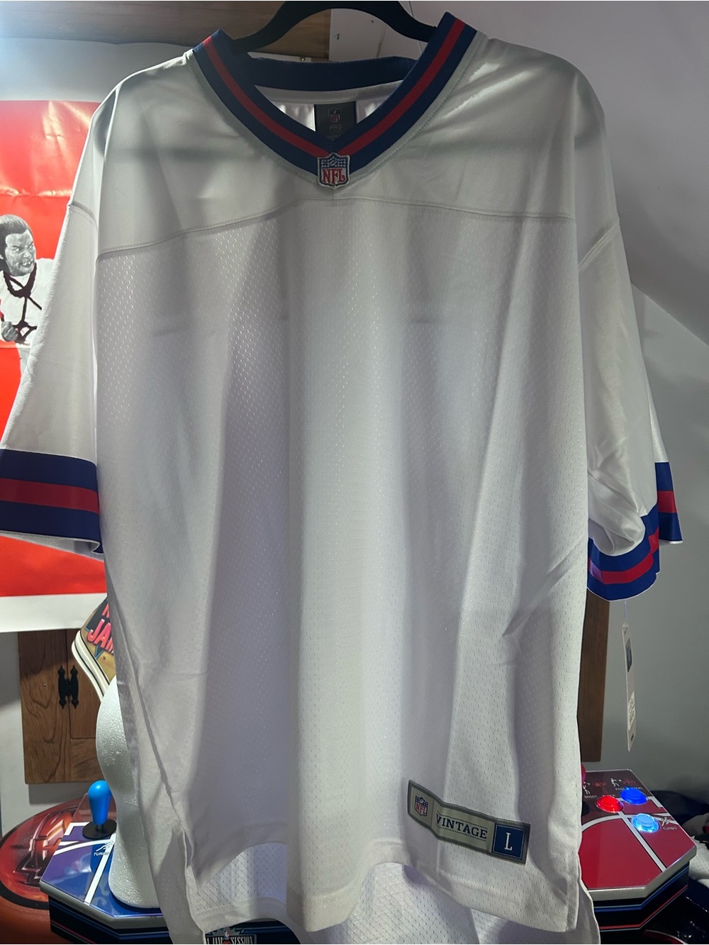 NFL Blank Vintage Men’s White Football Jersey with Blue & Red Trim